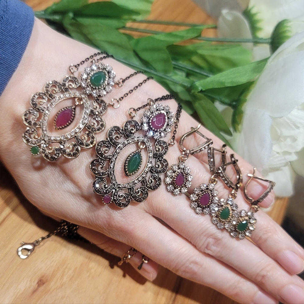 Turkish Vintage Style Jewelry Set forWomen,NEW,2Pcs,Antique,WeddingHandmadeGift - Picture 6 of 8